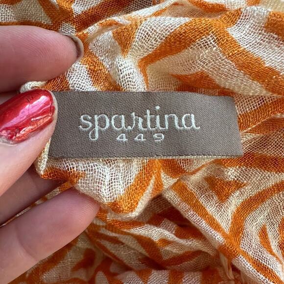 Spartina 449 Orange Cream Geometric Patterned Scarf Fringe Viscose Lightweight - Picture 5 of 6